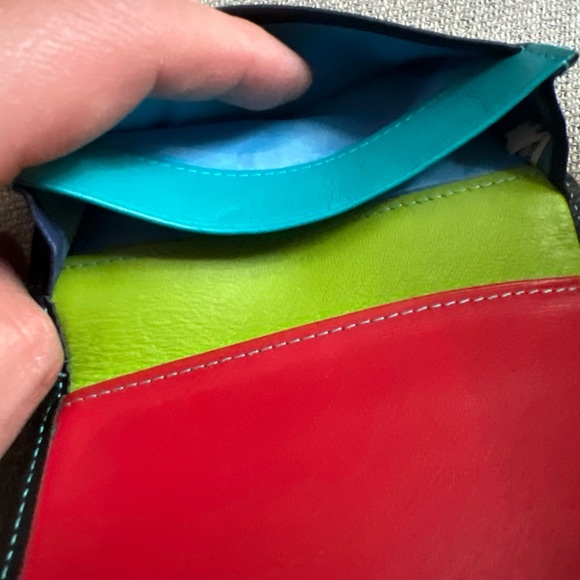 Italian Mywalit Credit/Business Card Holder black w/ teal stitches Pre-Owned - Picture 5 of 5